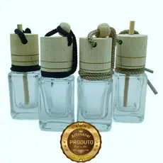 Kit 10 Frascos Quadrado 10ml para Aromatizador de Carro com Tampa de Madeira e Batoque