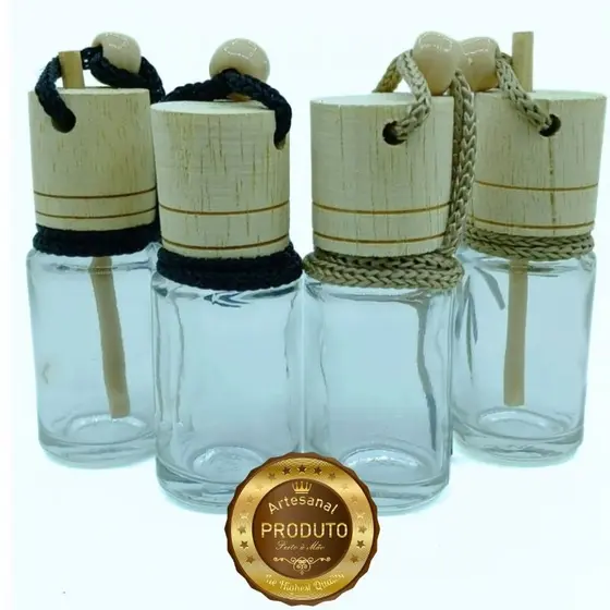 Kit 10 Frascos Redondo 9ml para Aromatizador Difusor de Carro com Tampa de Madeira e Batoque