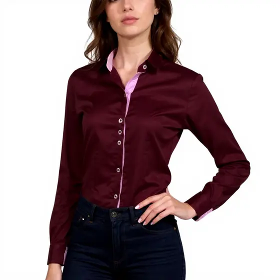 Camisa Feminina Manga Longa Bordô