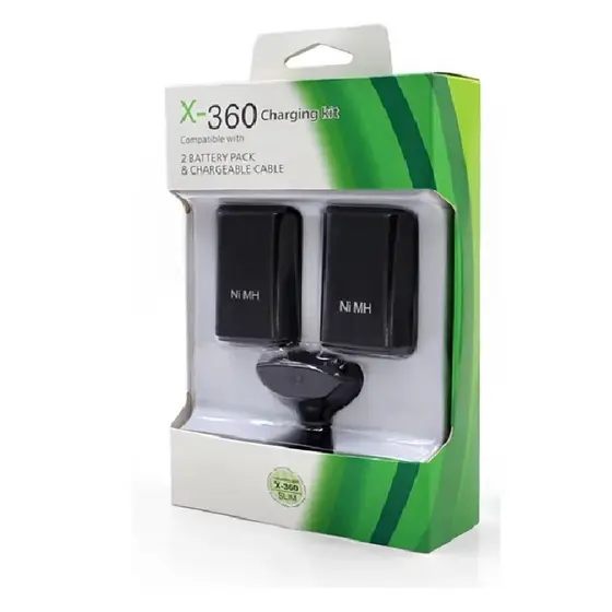 Kit 2 Baterias Para Controle Xbox 360 Com Cabo Carregador USB Preto