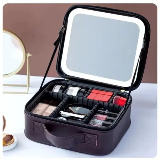 Maleta Maquiagem Com Espelho e Luz Led Usb Com Cabo Makeup Profissional