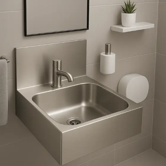 Pia Suspensa Lavatório Industrial Lavar Mãos Assepsia Inox Toneira Inox