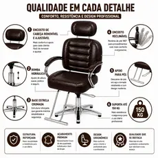 Cadeira De Barbeiro Hidráulica Com Cabeçote Removível