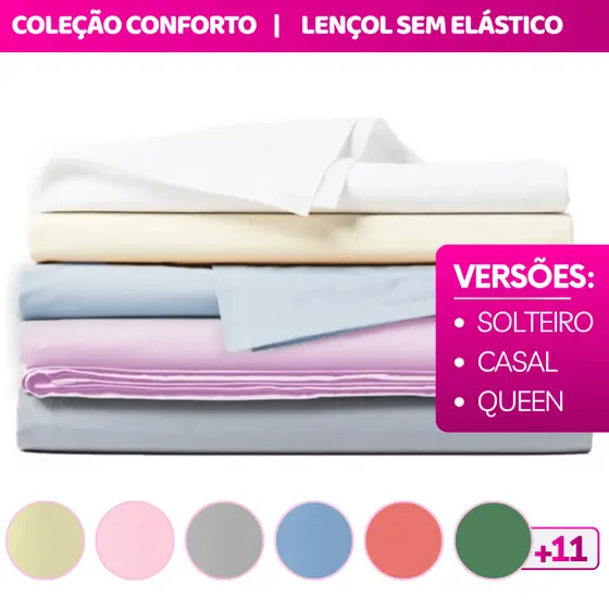 Lençol 400 Fios Sem Elástico Queen Casal e Solteiro Varias Cores Qualidade Premium Bainha Virol Percal