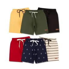 Kit de 6 ou 4 Bermudas Bebe Menino Moletinho Algodão Shorts Infantil Masculino Casual Opções Lisa e Estampadas de Verão