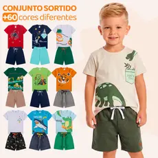 Kit Sortido 10 ou 4 Peças de Roupas Infantil Menino- 5 Camisetas + 5 Bermudas - Kit 5 Conjuntos de Roupa Verão Masculino