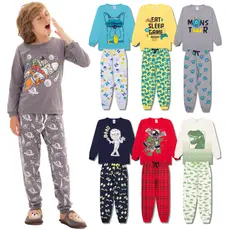 Kit Sortido 6 Peças Pijama Comprido Infantil Menino - 3 Camisas + 3 Calças - Kit com 3 Pijamas de Roupa Infantil Menino