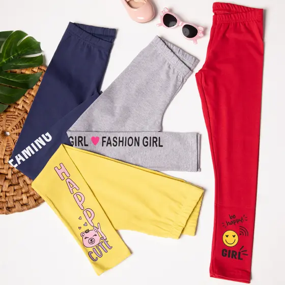 Kit de 4 Calças Leggings de Cotton Cores Sortidas para Meninas Tamanho 2 ao 10 Roupa Infantil Menina Bebê