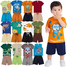 Kit Sortido 6 Ou 10 Peças de Roupas Infantil Bebê Menino (Camisetas + Bermudas) Conjunto Infantil Masculino de Calor