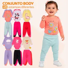 Kit 4 Peças de Roupas para Bebê Menina (2 Body Longo + 2 Calça Mijão) Kit 2 Body Roupa Infantil Bebê