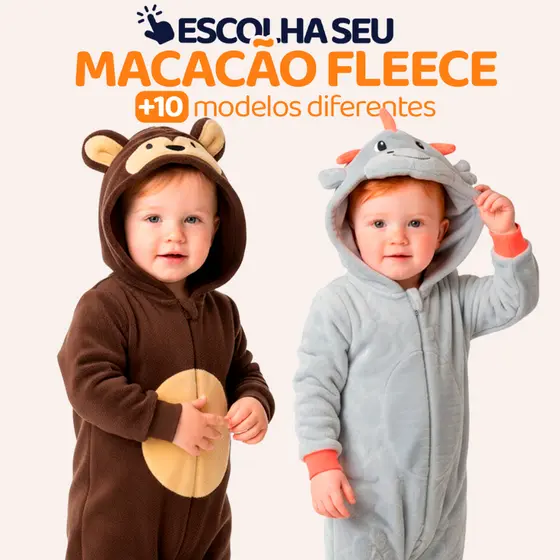 Pijama Macacão Infantil em Fleece Temático Unicórnio ,Dinossauro, Panda, Urso – Super Quentinho e Confortável! L11