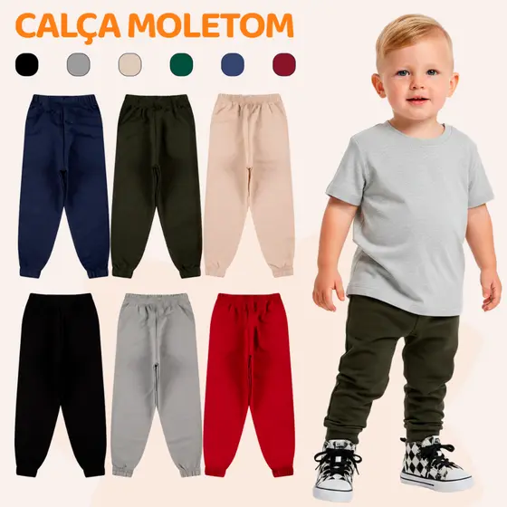 Kit 3 ou 5 Calça Moletom Bebe Menino Peluciada Masculina Infantil Masculino Inverno Frio com Punho em Ribana
