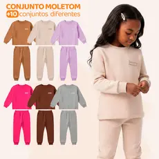 Kit 4 Peças Moletom Minimalista Infantil Menina Kids Criança Blusa e Calça Manga Longa Roupa de Frio Inverno Liso