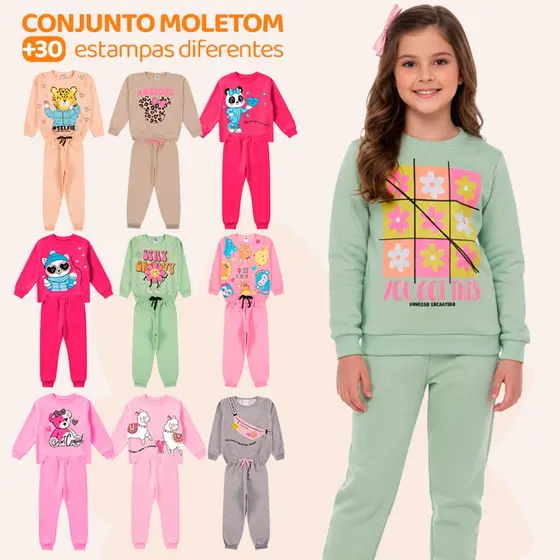 Kit Sortido 2 , 6 ou 12 Peças Moletom Roupa De Bebê Menina Infantil Inverno Feminino Peluciado Estampado para Frio