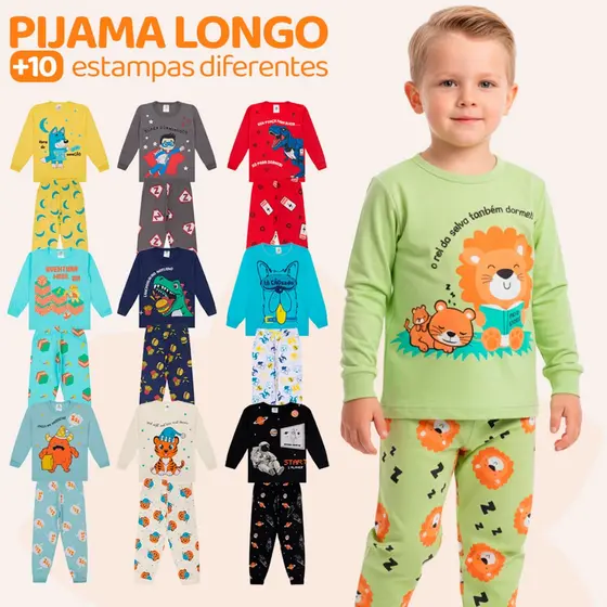 Kit Sortido 2 ou 4 Peças Pijama Infantil Menino Manga Comprida De Inverno Masculino Roupa de Dormir