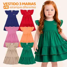 Kit 3 Vestido Bebe Menina Verão Três Marias 100% Algodão Com Laço - Kit Sortido