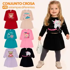 Kit Sortido 4 Peças Menina Short Saia e Cropped Moletinho 100% Algodão ou Kit Sortido 2 Conjunto Menina, Tamanho 2 ao 10
