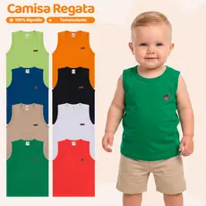 Kit Sortido 3 Regatas Infantil Menino Básica Lisa Tamanho 2 ao 12 Roupa Infantil Bebê Menino Verão Masculino