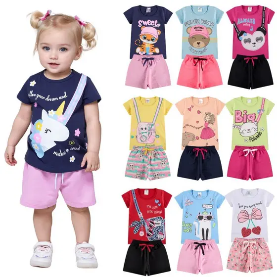 Kit Sortido 6 ou 10 Peças Roupas Infantil Bebê Menina Feminino Conjuntos de Roupa Verão De Algodão