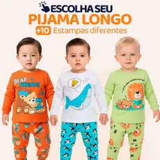 Pijama Bebe Menino Manga Longa – Escolha Seu Modelo, com Estampas Fofas e Conforto Infantil Masculino Frio Inverno l03