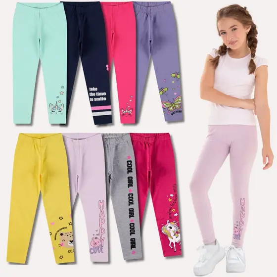 Kit Sortido  3 ou 6 Calças Leggings de Cotton para Meninas Bebê Menina Infantil Roupa de Bebês Feminino