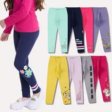 Kit Sortido 3 ou 6 Calças Leggings de Cotton para Meninas Lisa Com Estampas Fofas Infantil Feminino