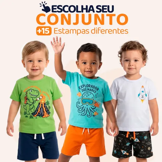 Conjunto Bebê Masculino Menino Infantil Verão Manga Curta Tamanho 1 ao 8 - Roupa para Bebê Masculino L01