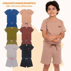 Kit 2, 6 ou 10 Peças de Roupa Infantil de Menino Estilo Casual Minimalista Monocromático Verão Bebe Menino Casual