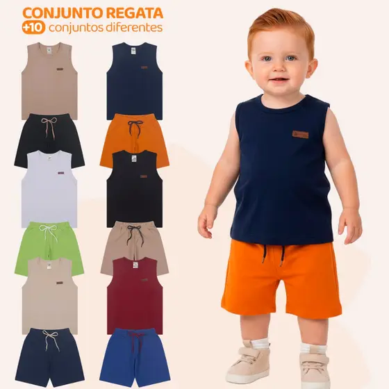 Kit 4 ou 6 Peças Sortidas Conjunto Regata Menino Infantil ou Conjunto Unitário Verão Masculino Roupa de verão