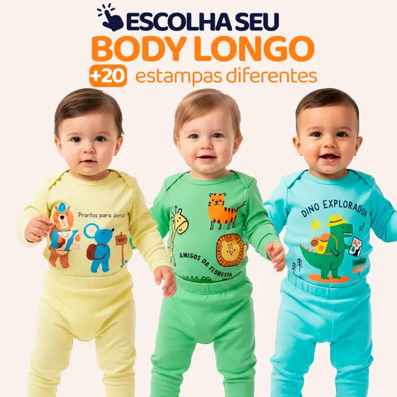 Escolha seu Conjunto Body Bebe Peças de Roupas para Bebê Menino Body Longo + Calça Mijão Roupa de Frio Infantil Bebê L10