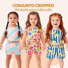 Kit 6 Peças de Conjunto Cropped Bebê Menina Moda Praia Verão Roupa para Bebê Feminina de Calor Roupa Fresquinha