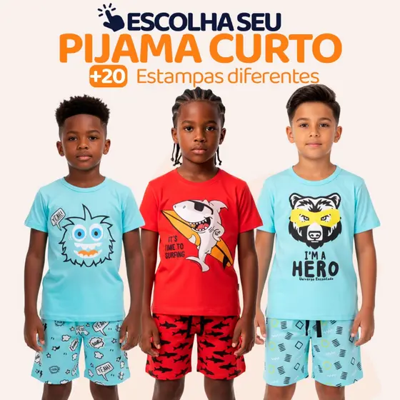 Pijama Curto Menino Infantil Confortavel com Estampas Divertidas Pijama Verão Infantil para Menino do 1 ao 10 l05