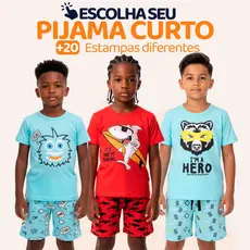 Pijama Curto Menino Infantil Confortavel com Estampas Divertidas Pijama Verão Infantil para Menino do 1 ao 10 l05