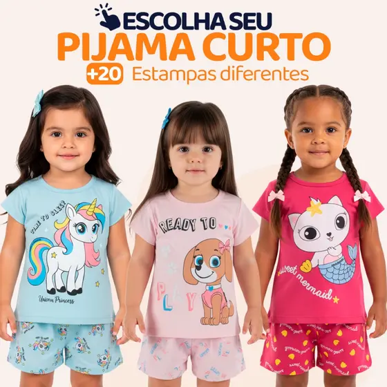 Pijama Infantil Bebê Menina Manga Curta com Estampas Fofas e Conforto Roupa para Bebê Feminino Verão Calor L05