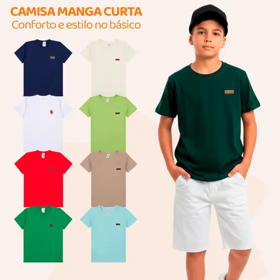 Camiseta Juvenil Menino Básica Lisa Manga Curta Masculino Roupa Blusa Algodão Casual Verão Escolar Camisetas Kids L12