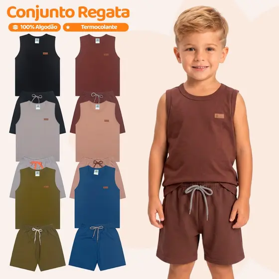Kit 2, 4 ou 6 peças Regata Infantil de Menino Minimalista Basico Verão Masculino Bebe Casual ou 6 Peças Roupa de Calor
