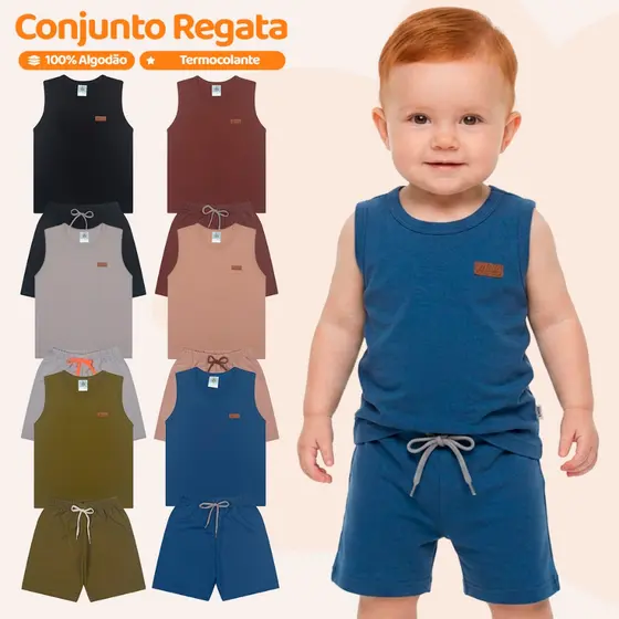 Kit 6 ou 4 peças Regata Infantil de Menino Minimalista Basico Verão Masculino Bebe Casual ou 6 Peças Roupa de Calor