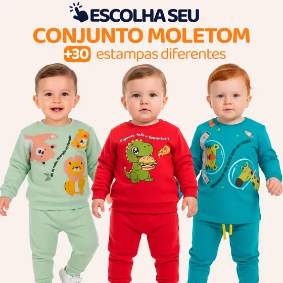 Conjunto Moletom Bebê Menino Baby Blusa e Calça Manga Longa Roupa de Frio Inverno Masculino Agasalho com Estampado L04