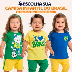 Camiseta bebê menina Brasil Copa 2026 algodão seleção brasileira roupa bebê Blusa amarelo azul verde Neném confortável