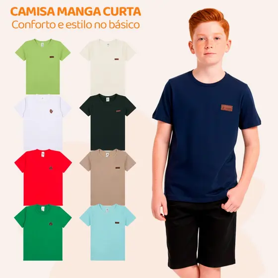 Camiseta Juvenil Menino Básica Lisa Manga Curta Masculino Adolescente Roupa Blusa Algodão Casual Verão com Escola L12