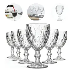 Kit 6un Taça Diamante Lapidada 340ml Para Vinho E Drink