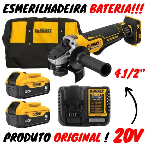 Esmerilhadeira Bateria 20v Dcg413b + 2x Bateria 5.0ah + 1x Carregador DCB1104 - Dewalt