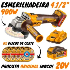 Esmerilhadeira 4.1/2" Brushless 20v 900w (CAGLI261521-9) - Ingco