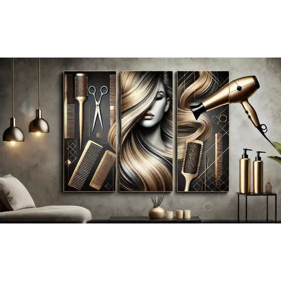 Kit cabeleireiro salao de beleza quadro decorativo 3 peças 60x22cm