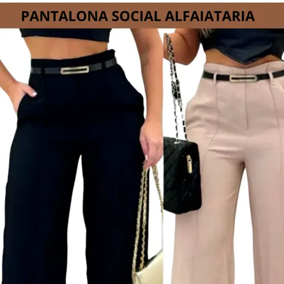 CALÇA PANTALONA DE ALFAIATARIA  FEMININA COM CINTO CINTURA ALTA ELEGANTE. no