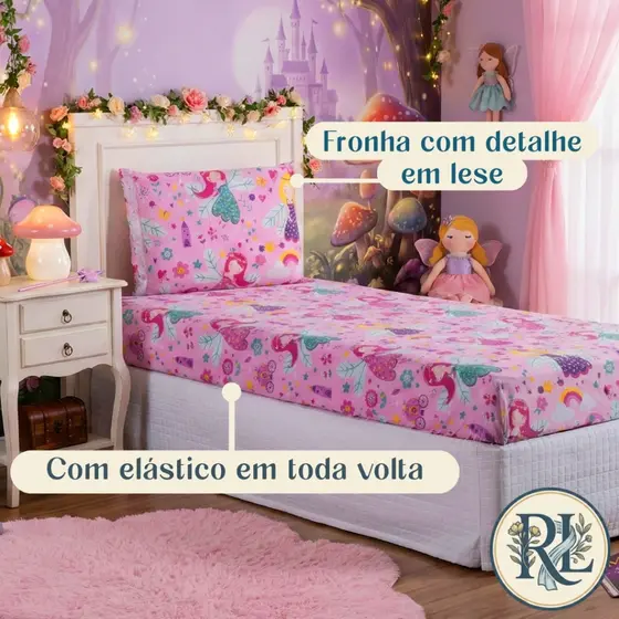 Jogo de Lençol Solteiro 02 Peças Estampas Para Criança Com Elástico