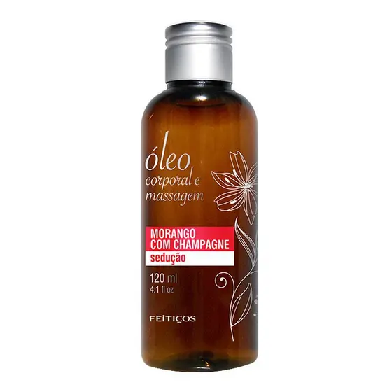Óleo Feitiços Aromático Massagem Tântrica Nuru Aroma Morango com Champagne 120ml Promoção