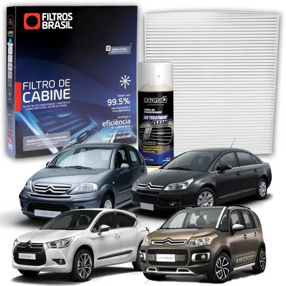 Filtro de Cabine para Ar Condicionado Citroen C3/C4 AirCross + Higienizador Limpa Ar Tipo Granada