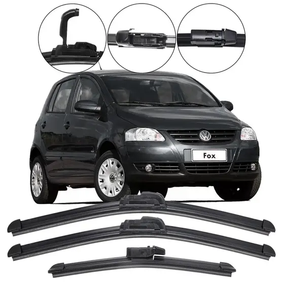 Kit 3 Palhetas Limpador Parabrisa Dianteiro + Traseiro VW Fox 2003 2004 2005 2006 2007 2008 2009