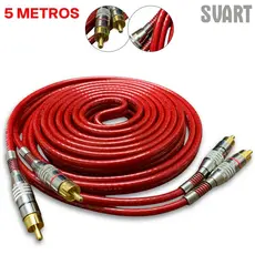 Cabo RCA Blindado 5 Metros 5mm Vermelho Dupla Blindagem Cobre Alumínio Techone Svart Som Automotivo